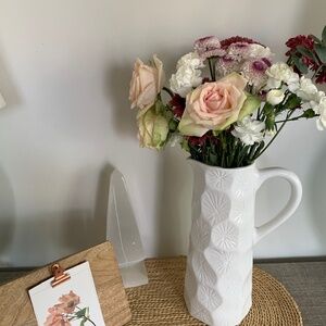 Tall white pitcher & vase